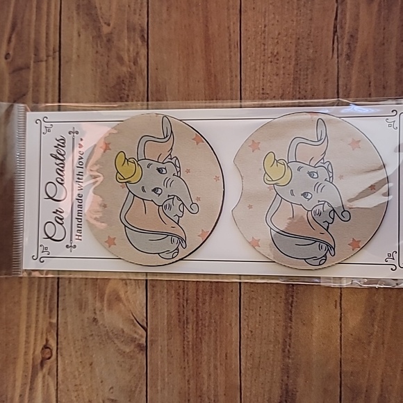 Elephant Handmade Reuseable Neoprene Set of 2 Cup Holder Car Coasters - Picture 4 of 4